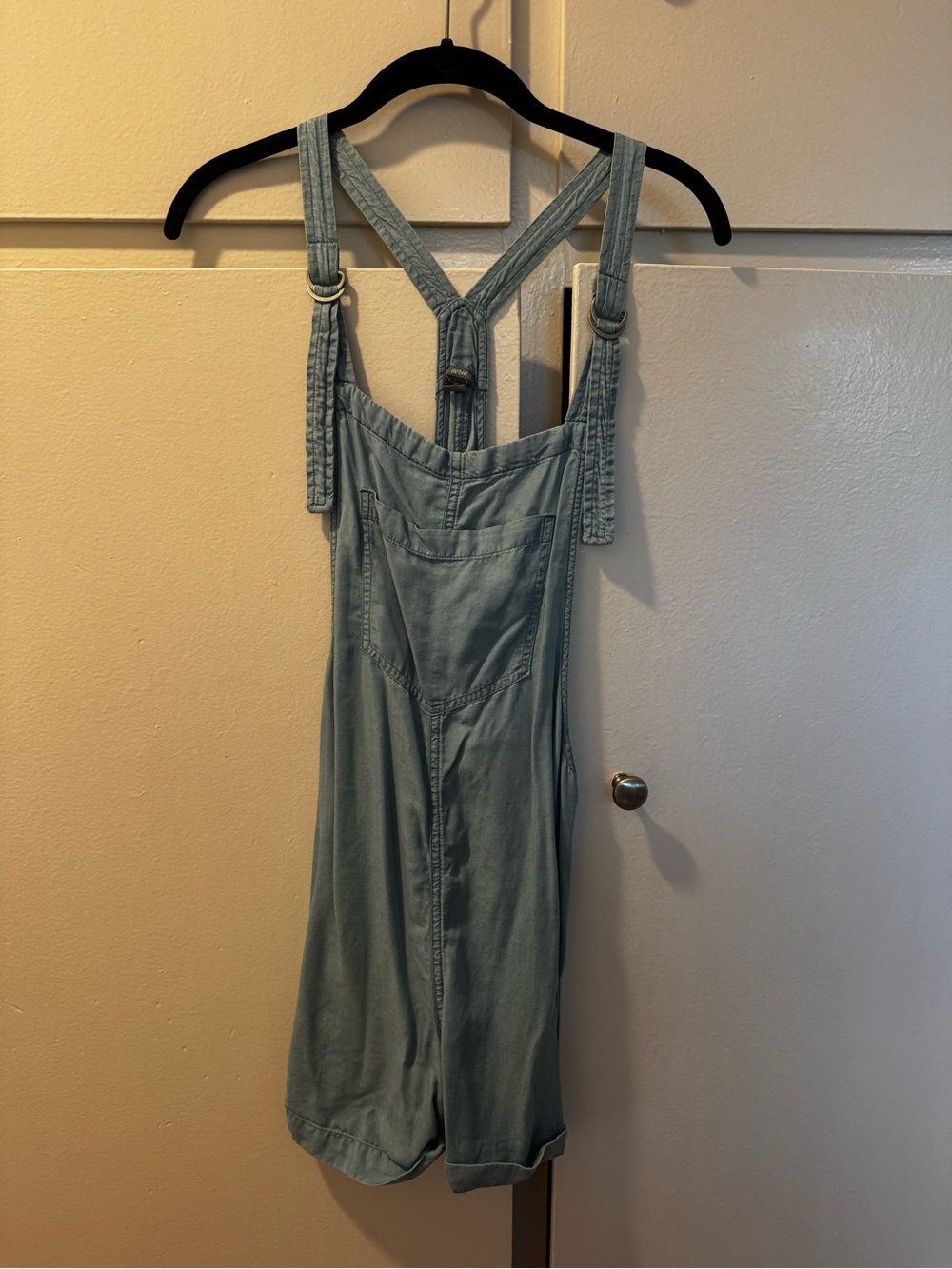 Aerie Light Wash Denim Overall Romper with Adjustable Straps